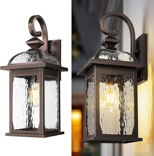 zeyu 22 Inch Outdoor Light Fixture, Exterior Wall Light for House, Die-Cast Aluminum with Water Ripple Glass, Oil Rubbed Bronze Finish, ZD100B-M ORB WP