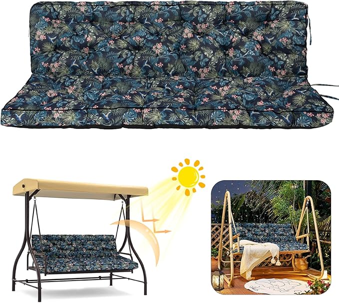 2/3 Seater Swing Replacement Cushion, Waterproof Porch Swing Cushions with Backrest, Thickened Bench Cushions for Outdoor Furniture, for Outdoor Patio Swing (Hummingbird, 55 * 40in)