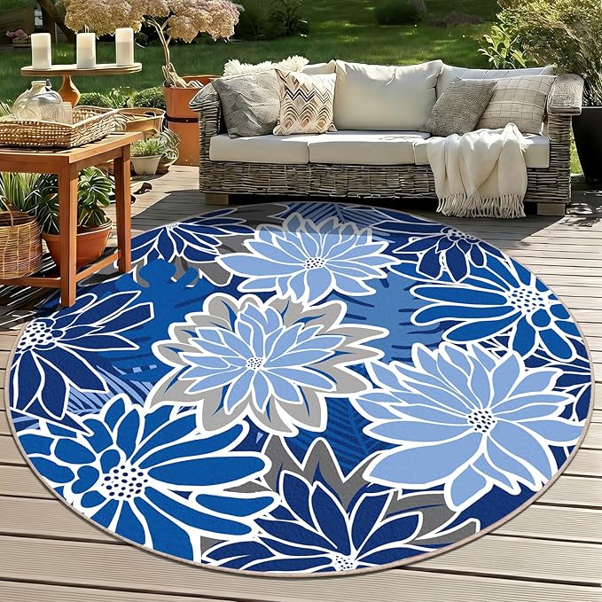 ZonLi Colorful Outdoor Rug 6x6Ft Waterproof Multicolored Indoor Area Rug Washable Outdoor Patio Rugs Tropical Floral Non Slip Outdoor Carpet for Living Room, Pool,Backyard,Deck,Camping