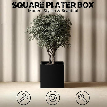 Heavy Duty Steel Planter Box (26"x26"x26"),Square Tall Planter Modern Detached for Indoor & Outdoor Planters Cube,Black Flower Plant Pot for Commercial Residential for Patio Deck & Backyard