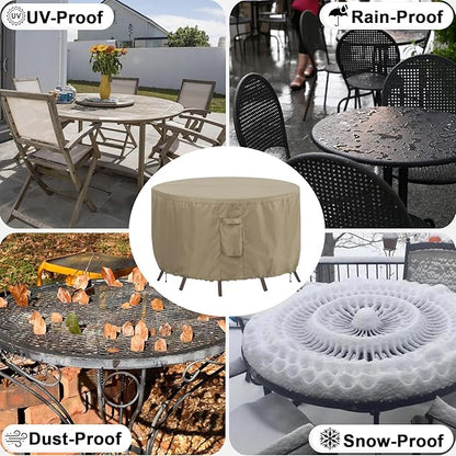 OutdoorLines Outdoor Waterproof Patio Table Furniture Set Covers - Round Couch Sectional Cover Outside Weatherproof Patio Furniture Covering for Deck, Lawn and Backyard 96" dia x 28" H, Camel