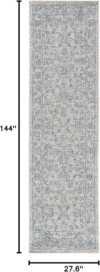 SAFAVIEH Washable Rug Outdoor Courtyard Collection - 2'3" x 12' Runner, Grey & Navy, Non-Shedding & Easy Cleaning, Ideal for Patio, Entryway, Mudroom, Hallway, Kitchen (CY8680-36812)