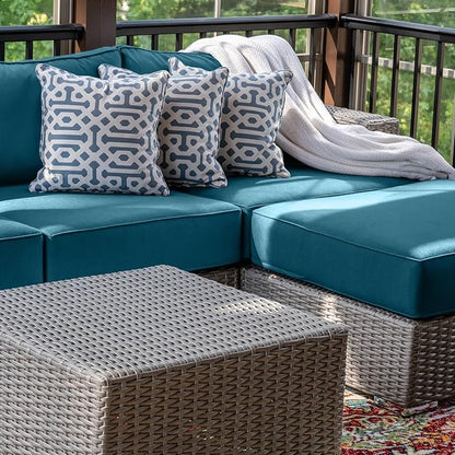 14 Piece Outdoor Patio Waterproof Cushion Covers, Fits 6-Seat Wicker Rattan Sectional Couch Chair Furniture Cover Replacement Set - Fade-Resistant Patio Cushion Covers with Zipper