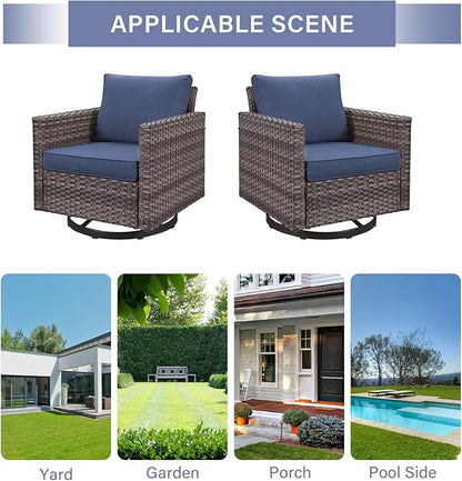 Outdoor Patio Swivel Rocker Chairs - Wicker Patio Swivel Rocking Chairs Set of 2 with Waterproof Wicker,Comfortable Cushions and Sturdy Metal Frame for Outside Porch Deck Backyard(Mixed Grey/Blue)