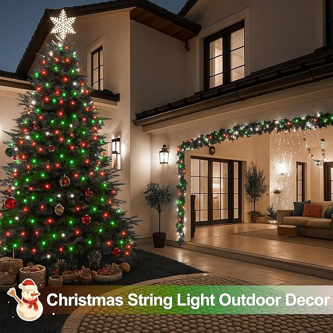 4 Pack 180FT Solar Christmas Lights Outdoor Waterproof, Super Bright 320 LED Solar String Lights with 8 Lighting Modes, Green Wire Solar Twinkle Tree Lights for Outside Xmas Party(Red White and Green)