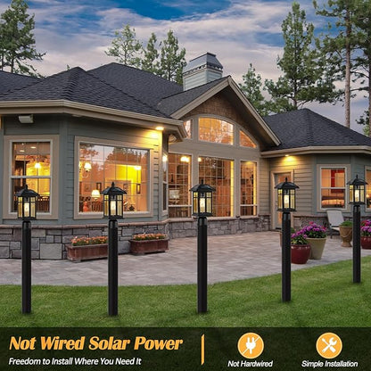 Solar Post Lights 2 Packs, Waterproof Post Lantern with Pier Mount Base, Aluminum Post Lamp Warm White Bulb Included for Yard Garden Pillar Pole Pathway