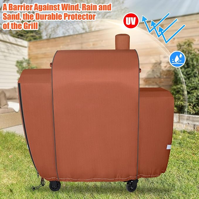 QuliMetal Grill Cover for Pit Boss Platinum Laredo 1000 Wood Pellet Grill, PB1000PL - 600D Heavy Duty Waterproof Fade Resistant Pit Boss Laredo 1000 Cover with Elastic Drawstrings&Zipper Design, Brown