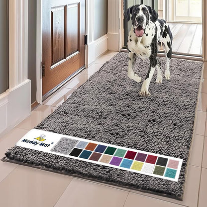 Muddy Mat® | Super Water Absorbent Door Mat Indoor, Microfiber Quick Dry Chenille Entryway Rug, Slip Resistant Front Door Mat, Indoor Mats for Entryway, Machine Washable Pet Rug, Charcoal 36" x 120"