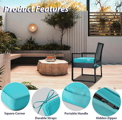 Outdoor Chair Cushions Set of 4,Waterproof Outdoor Seat Cushions for Patio Furniture,Patio Chair Cushion with Handle and Ties, Square Out Door Chair Pads,18.5" x 16" x 3", Teal