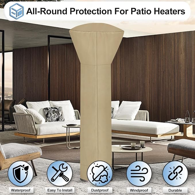 OutdoorLines Waterproof Outdoor Patio Heater Covers with Zipper and Storage Bag, Dust-Proof UV-Resistant Windproof Propane Heavy Duty Heater Cover for Standing Heater, 1 Pack-89Hx33Dx19B inch Camel