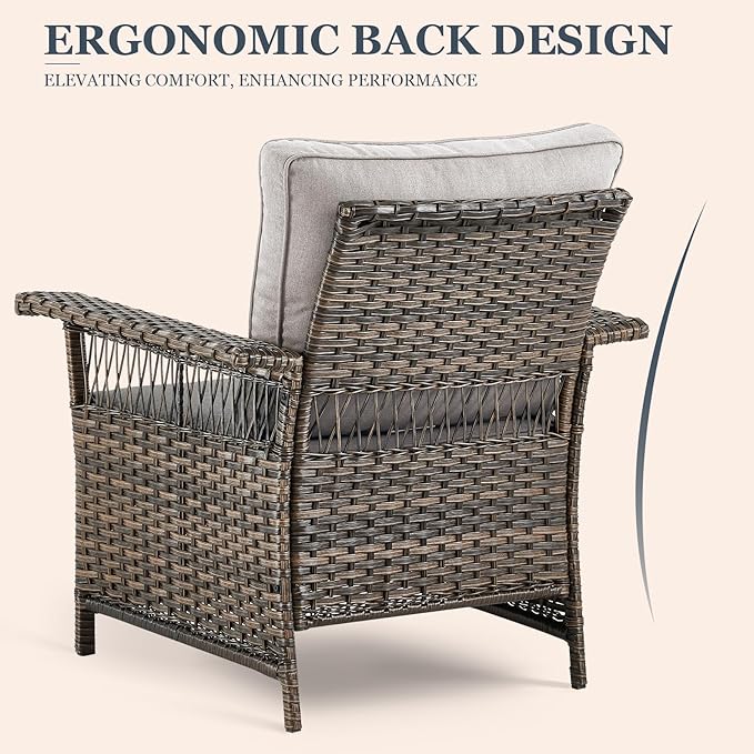 Patio Furniture Set 2 Wicker Patio Chairs with PE Rattan Side Table Set Brown Wicker Beige Cushions Patio Conversation Set 3pcs for Garden Balcony Sunroom Backyard Deck Porch
