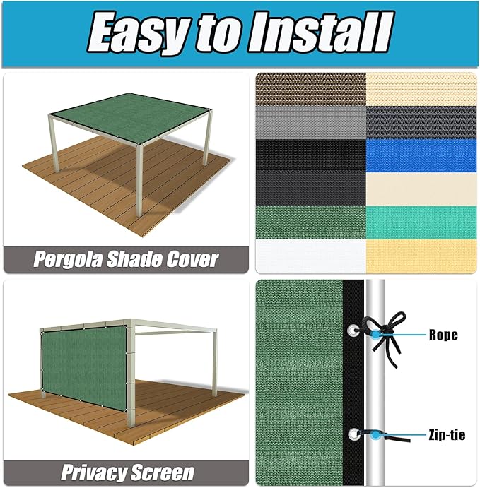 Amagenix 90% Pergola Shade Cover 9' X 10' Sun Shade Cloth with Grommets for Outdoor Garden Patio Porch, Commercial Grade 200 GSM - Cable Zip Ties Included (We Customized) GN108, Green