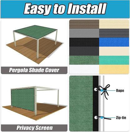 Amagenix 90% Pergola Shade Cover 9' X 10' Sun Shade Cloth with Grommets for Outdoor Garden Patio Porch, Commercial Grade 200 GSM - Cable Zip Ties Included (We Customized) GN108, Green