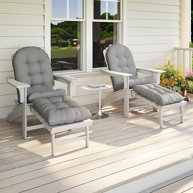Adirondack Chair Cushion with Ottoman, Folding Adjustable Adirondack Seat Cushions, Waterproof Adirondack Patio Chair Pads for Garden, Deck, or Poolside, Small-Gray-2