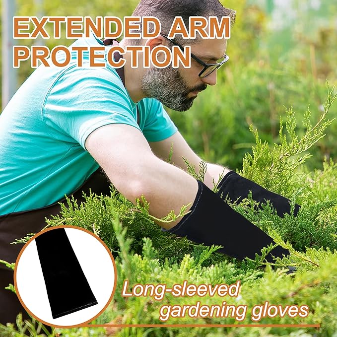 HLDD HANDLANDY Long Gardening Gloves for Women Men - Leather Rose Pruning Gloves Thorn Proof - Breathable Working Glove