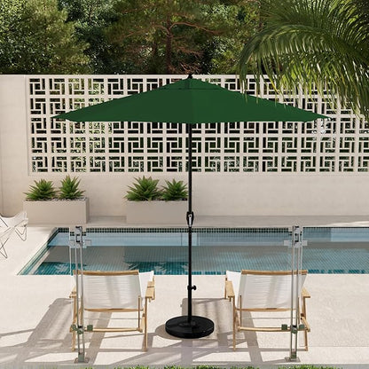 California Umbrella 9' Rd Aluminum Patio Umbrella, Crank Lift, Auto Tilt, Black Finish, Sunbrella Forest Green