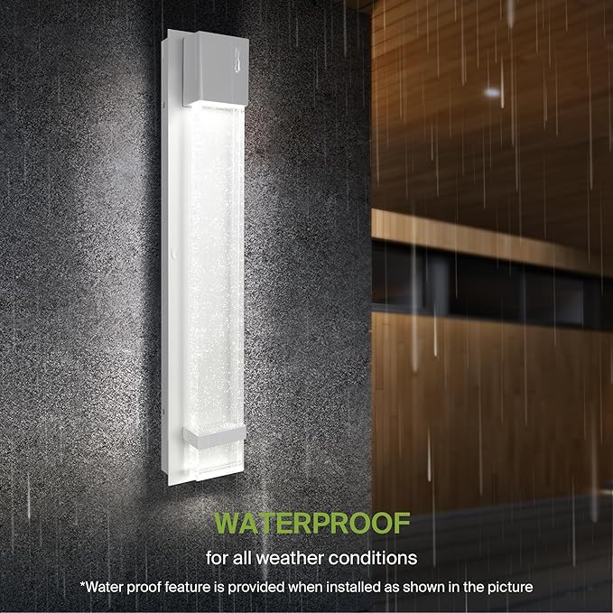 ASD LED 24" Bubble Glass Wall Light Fixture, Outdoor & Indoor Seeded Sconce | 3CCT, Waterproof, Dimmable, ETL Listed | 20W 600LM 3000-5000K 100-277V | Exterior Lantern, Porch Lighting | White, 2 Pack