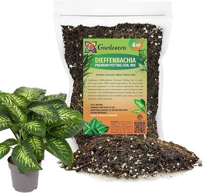 Gardenera Premium DIEFFENBACHIA Potting Soil Mix - Ideal for Growing Robust and Healthy Dieffenbachia - 4 Quart