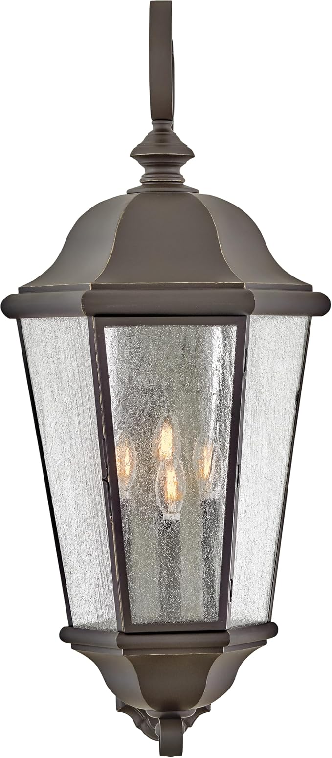 Hinkley Edgewater Outdoor Extra Large Wall Mount Lantern - Clear Seedy Glass, Aluminum - Oil Rubbed Bronze Finish