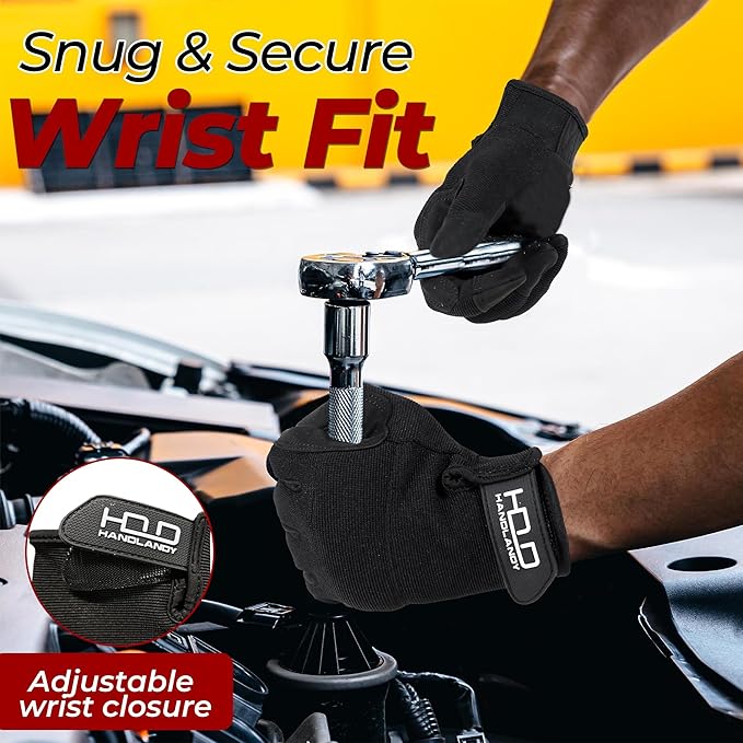 HANDLANDY Work Gloves for Men & Women, Utility Mechanic Working Gloves Touch Screen, Flexible Gardening Gloves for Yard