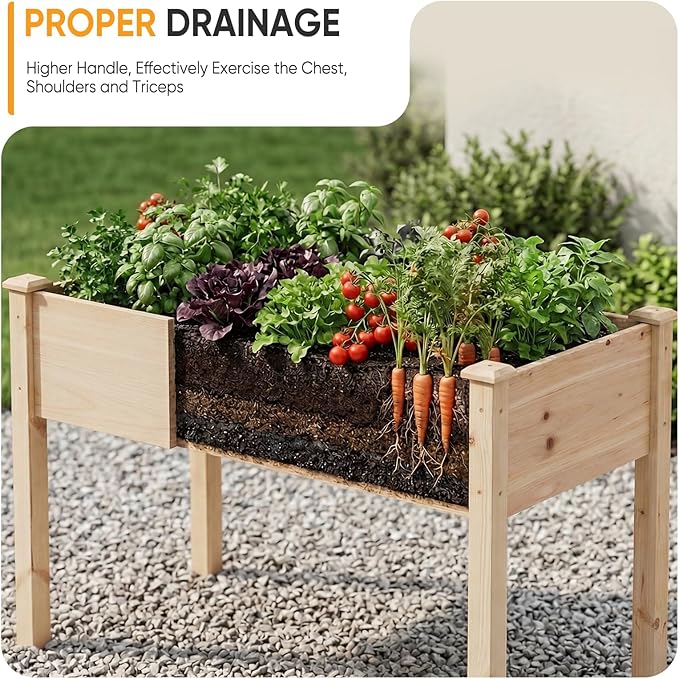 NEWBULIG Raised Garden Bed with Legs 48x24x30in,Elevated Wood Planter Box Stand for Outdoors Garden Balcony Courtyard, Natural Wood 400 Pound Capacity for Planting Herbs Flowers Vegetables