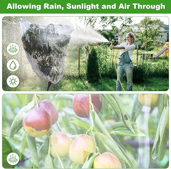Large Fruit Tree Netting, 2 Pack 8x8Ft Garden Netting Pest Barrier Mesh Covers Bags with Zipper and Drawstring Insect Bird Cover Netting Plant Protection Covers for Vegetables Bushes