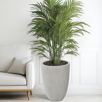 19" Tall Beige Fluted Planters for Indoor & Outdoor, Set of 2 Large Mediterranean-Style Resin Flower Pots with Drainage Holes, UV & Weather Resistant for Patio Porch Home Office Decor