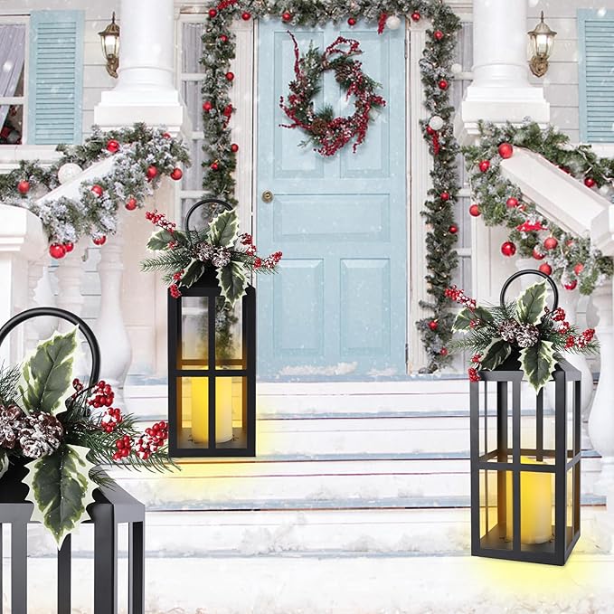Taman Christmas Lantern,2 Pack Hanging Flickering Candle Lanterns Decorative Metal Vintage Light Battery Operated Umbrella Lights for Christmas Patio Garden, Table,Party Decor