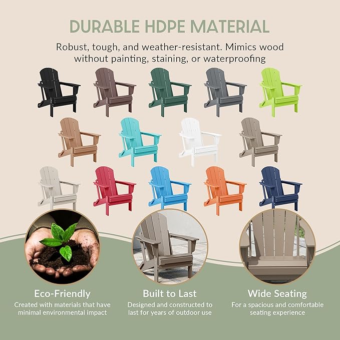 WestinTrends Malibu 4-Piece Set Outdoor Folding Poly Adirondack Chair, Weathered Wood