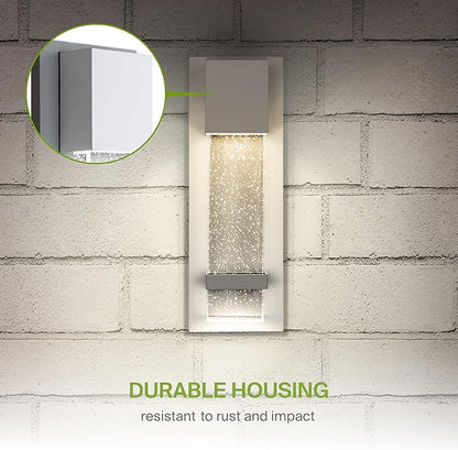 ASD LED 13" Bubble Glass Wall Light Fixture, Outdoor & Indoor Seeded Sconce | 3CCT, Waterproof, Dimmable, ETL Listed | 12W 500LM 3000-5000K 120V | Exterior Lantern, Porch Lighting | White