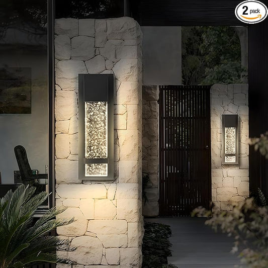 ASD LED 13" Bubble Glass Wall Light Fixture, Outdoor & Indoor Seeded Sconce | 3CCT, Waterproof, Dimmable, ETL Listed | 12W 500LM 3000-5000K 120V | Exterior Lantern, Porch Lighting | Black, 2 Pack