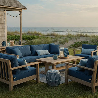 RSH DECOR: Deep Seating Chair Cushion with Pillow Back | 24” x 24” Seat | All-Weather Spun Fabric | Outdoor Cushion Set for Patio Furniture | Fenbrook Blue