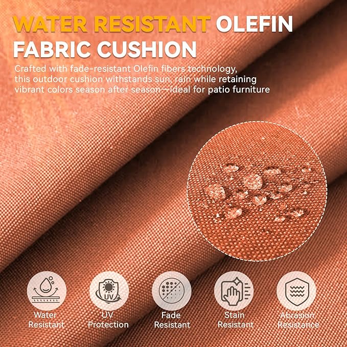 Outdoor Cushion Set for Furniture Patio Furniture, UV Resistant, Water Resistant - 6 Inch Thick Foam Garden Cushions – 22x24 Inch Patio Seat Covers for Chair/Sofa/Couch | Orange | 8-Pack |