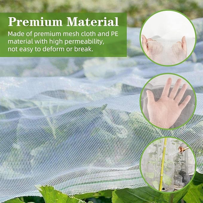 10 x 33FT Garden Mesh Netting, Ultra Fine Mesh Protection Netting Plant Covers Greenhouse Row Cover Raised Bed Screen Barrier Net for Vegetable Fruits Flowers Trees Crops, White