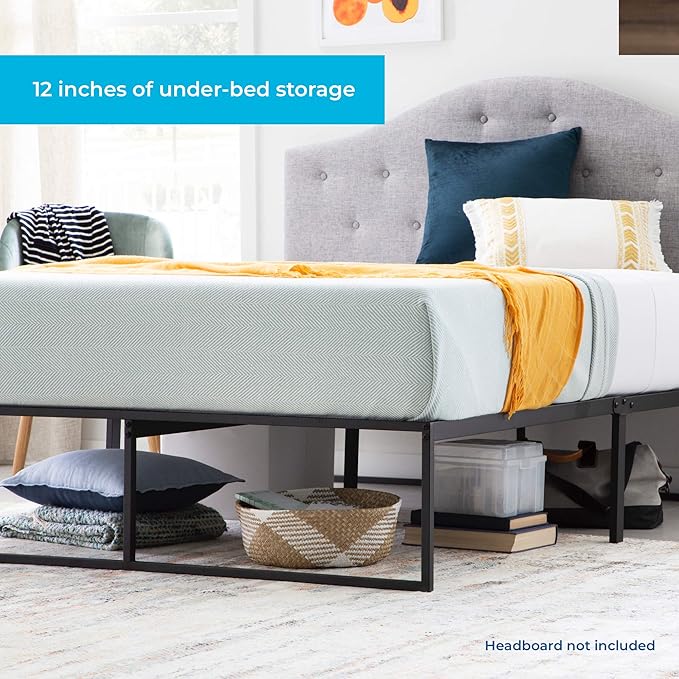 Linenspa Folding Metal Platform Bed Frame - Easy Assembly - Sturdy Steel - No Box Spring Needed - Underbed Storage - Mattress Foundation - 14" High - Traditional Design - Twin XL Size