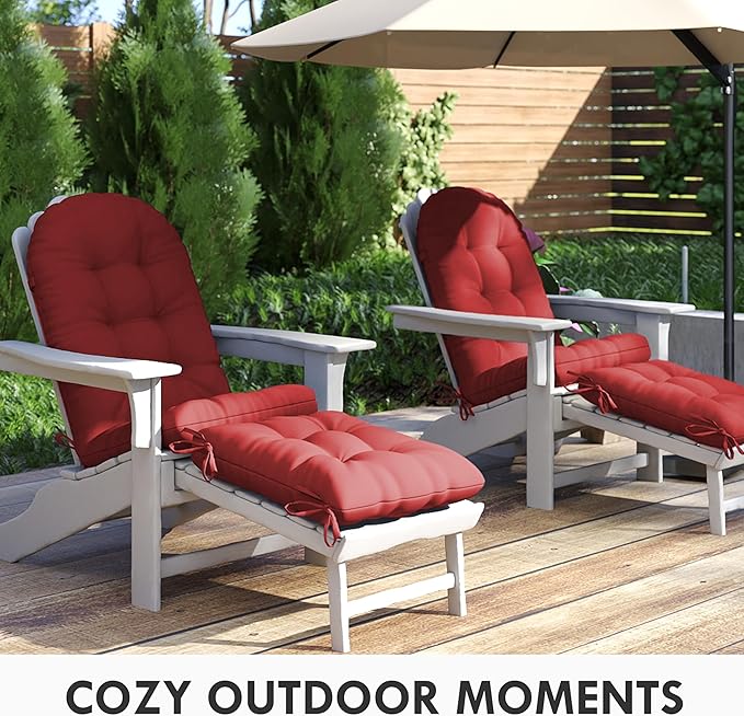 Adirondack Chair Cushion with Ottoman, Folding Adjustable Adirondack Seat Cushions, Waterproof Adirondack Patio Chair Pads for Garden, Deck, or Poolside, Small-Red-1