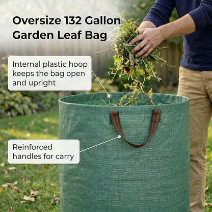 Gardzen 2-Pack 132 Gallon Yard Waste Bags, Reusable Heavy Duty Collapsible Garden Leaf Bags with Plastic Ring, Stand-Up Yard Waste Bin for Leaves, Lawn Debris & Grass Clippings