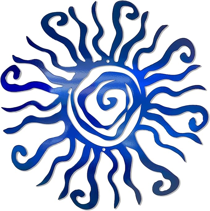 Riverside Designs Wacky Sun Metal Wall Art Indoor/Outdoor Decor - 36" Blue Rust Proof Wall Sculpture - Made in USA - Ideal for Bedroom, Garden, Home, Patio and Farmhouse