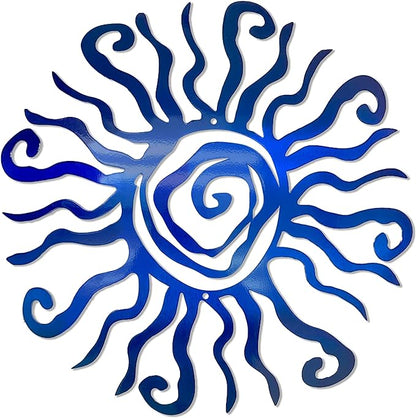 Riverside Designs Wacky Sun Metal Wall Art Indoor/Outdoor Decor - 36" Blue Rust Proof Wall Sculpture - Made in USA - Ideal for Bedroom, Garden, Home, Patio and Farmhouse