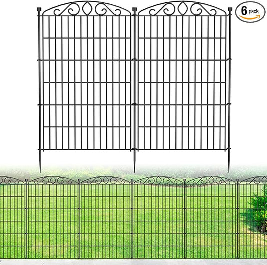 Decorative Garden Fence 6 Panel - 42in H x 13 ft L, No Dig Rustproof Metal Tall Animal Barrier for Dogs Rabbits, Outdoor Border for Yard, Patio, and Flower Beds