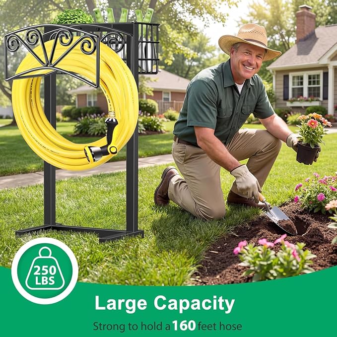 TomCare Garden Hose Holder Upgraded Heavy Duty Metal Water Hose Holder Holds 160 FT Hoses Sturdy Hose Reel Freestanding Outdoor Hoses Storage Hanger for Outside Yard Lawn