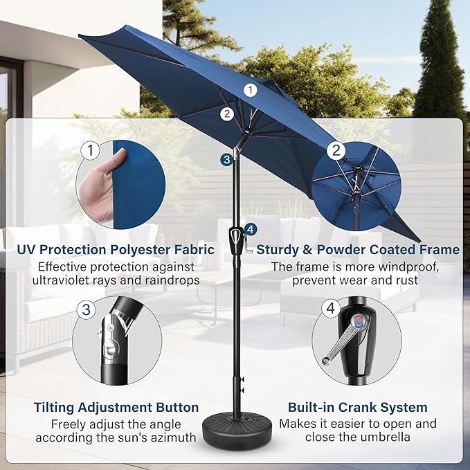 Simple Deluxe 2 Pack 7.5' Patio Umbrella Outdoor Table Market Yard Umbrella with 6 Sturdy Ribs for Backyard, Pool, Garden, Deck, Blue