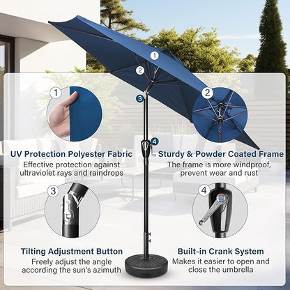 Simple Deluxe 7.5' Patio Umbrella Outdoor Table Market Yard Umbrella with 6 Sturdy Ribs for Backyard, Pool, Garden, Deck, Blue