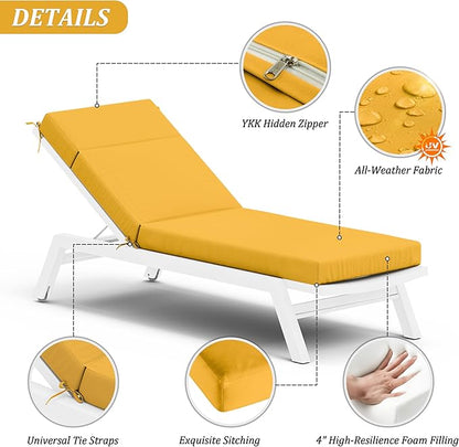 Chaise Lounge Cushion for Outdoor Furniture, Waterproof Fade and Tear Resistant Lounge Deck Chair Cushions for Patio Lawn Pool Resort Hotel