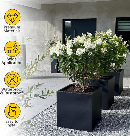 Heavy Duty Steel Planter Box (26"x26"x26"),Square Tall Planter Modern Detached for Indoor & Outdoor Planters Cube,Black Flower Plant Pot for Commercial Residential for Patio Deck & Backyard