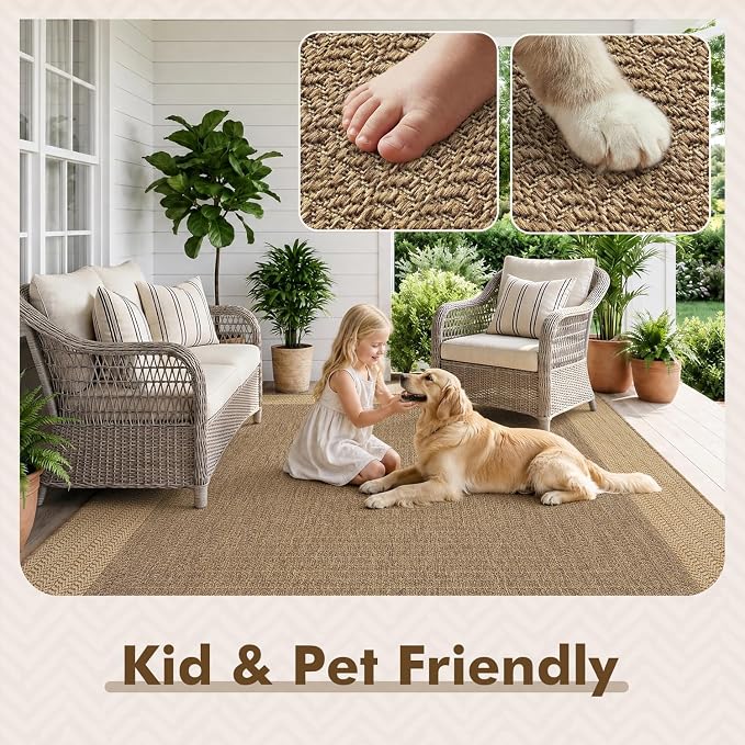 MontVoo-Outdoor Rug-Patio Rug 4x6 ft Polypropylene Indoor Outdoor Rugs Outdoor Carpet for Patio Deck Balcony Porch, Textured Weave, Durable for High Traffic, Fade-Resistant, Modern Neutral Brown