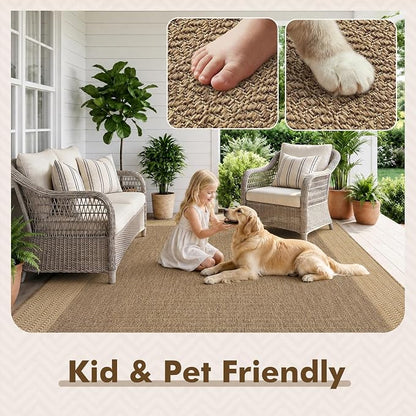 MontVoo-Outdoor Rug-Patio Rug 4x6 ft Polypropylene Indoor Outdoor Rugs Outdoor Carpet for Patio Deck Balcony Porch, Textured Weave, Durable for High Traffic, Fade-Resistant, Modern Neutral Brown