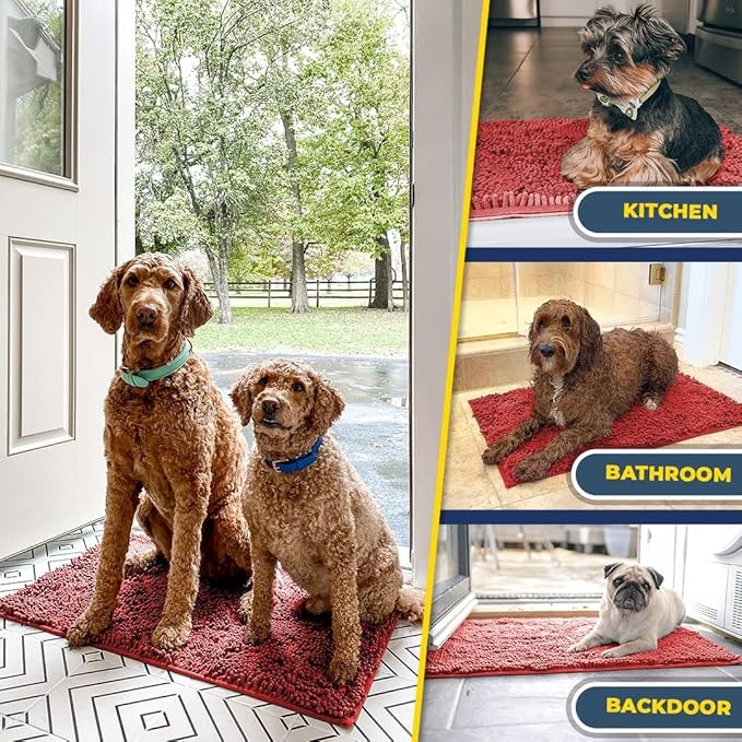 Muddy Mat® | Super Water Absorbent Door Mat Indoor, Microfiber Quick Dry Chenille Entryway Rug, Slip Resistant Front Door Mat, Indoor Mats for Entryway, Machine Washable Pet Rug, Red 36"x60"
