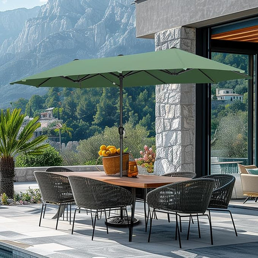 GREEN PARTY 13ft Rectangle Patio Umbrella, Double Sided Outdoor Table Umbrella with Crank & 1.5" Pole, Large Market Umbrella for Poolside Garden Deck Backyard, Mint