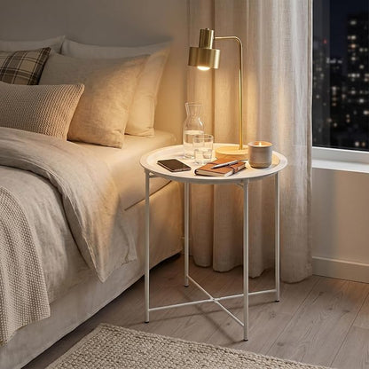 VECELO Side/End Table, Folding Round Metal Anti-Rust and Waterproof Outdoor or Indoor Tray for Living Room Bedroom Balcony and Office, 2 PCS, Beige